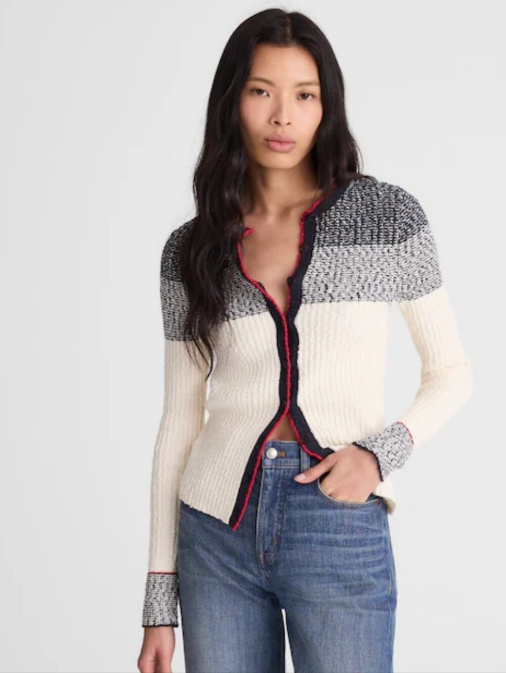 Madewell Striped Bouclé-Knit Cardigan New XL